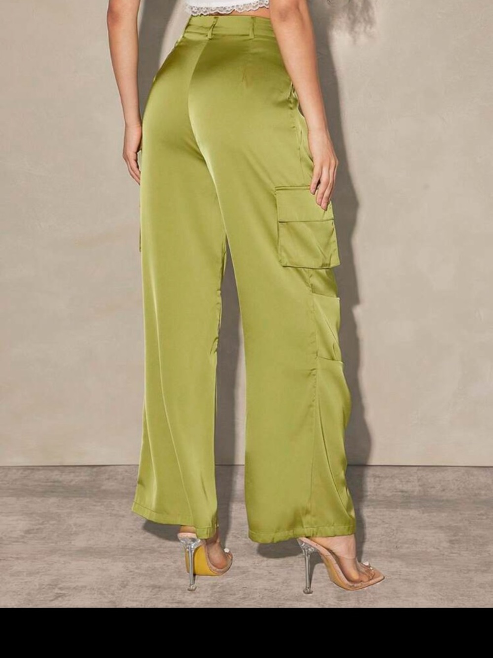 Olive Green Wide-Leg Cargo Pants - Picture 3 of 4